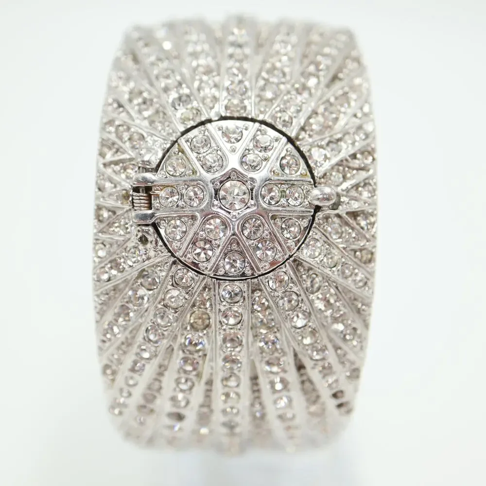 Victoria Wieck Pave Crystal Jewel Cuff Watch 35mm Hidden MOP Dial w New Battery
